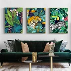 Скандинавская Картина на холсте с тропическим растением, животными, тигр Тукан, плакаты с зеброй, декоративные картины для комнаты