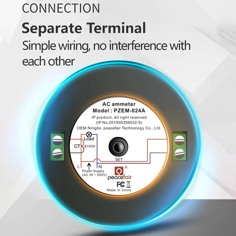 

Peacefair PZEM-024A-100A AC Round LCD Digital Ammeter 30-500V Electric Amp Panel Meter Current Meter with Coil CT