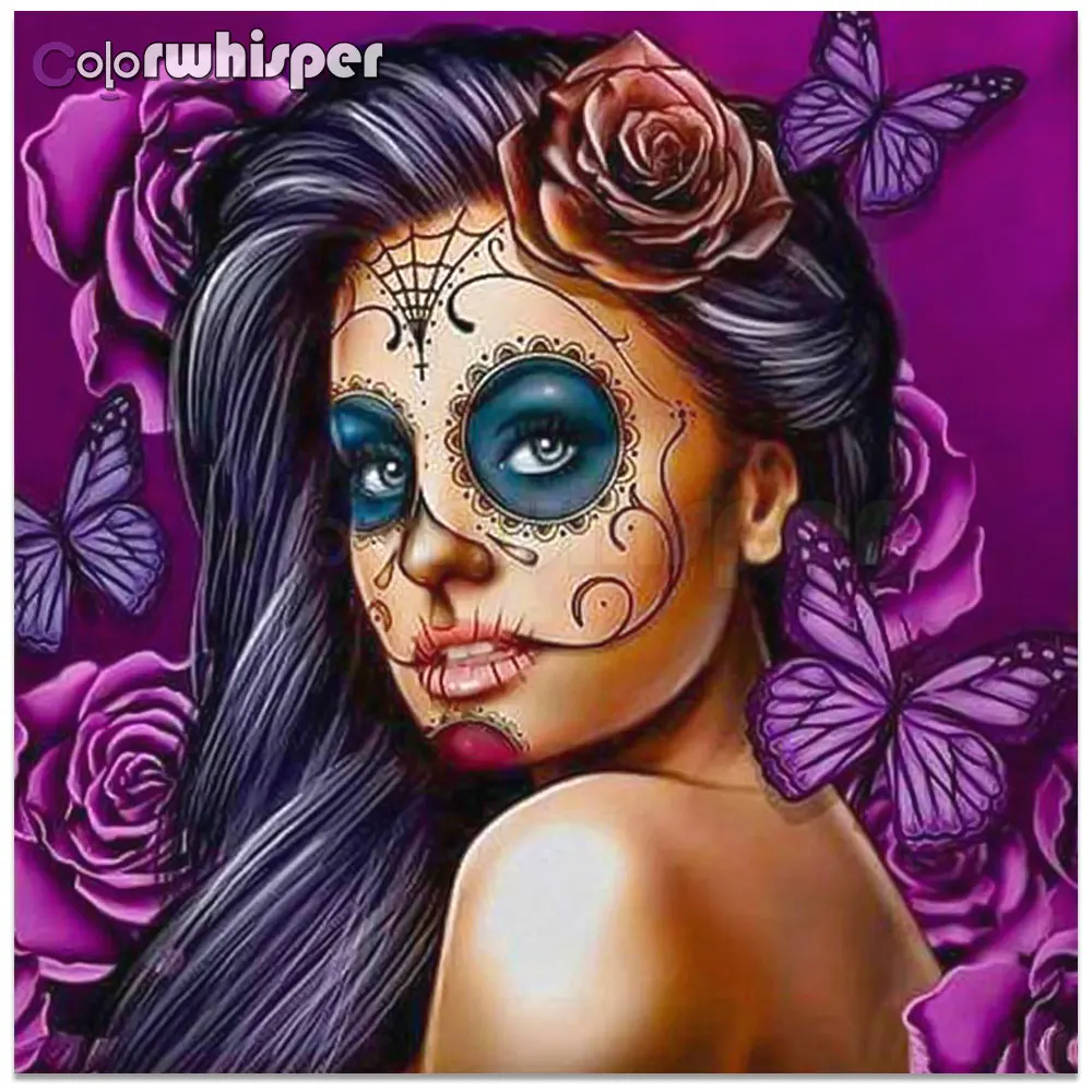 Алмазная живопись полностью квадратная/круглая вышивка женский череп девочка