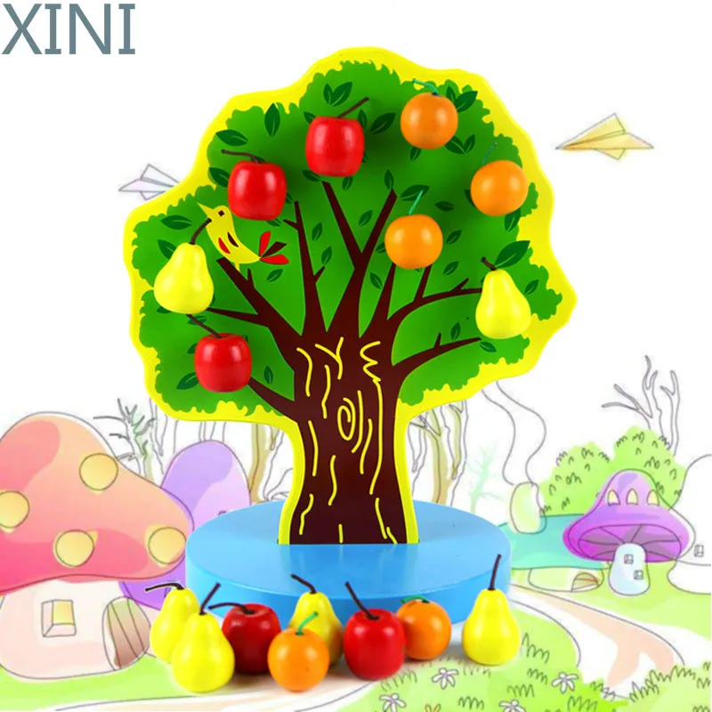 

XINI Puzzle Match Wooden Magnetic Fruit Tree Montessori Toys Montessori Chlidren Gift Montessori Materials Magnetic Apple Pear