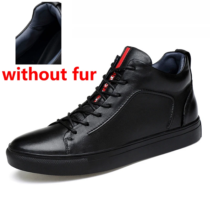 black without fur JINTOHO/; повседневные кожаные ботинки; Мужская обувь из натуральной кожи; модная мужская обувь; Зимние ботильоны; мужские ботинки; Зимняя мужская обувь - Цвет: black without fur
