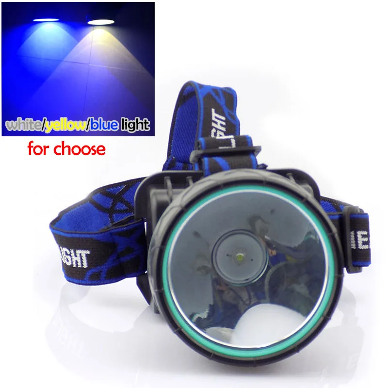 

blue Led Mining Headlamp Light headlight Head Lamp Torch light White Yellow Blue lamp fishing outdoor Rechargeable Battery