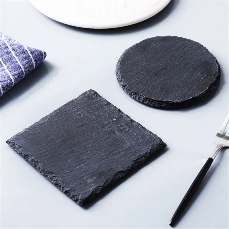 

Slate Stone Coasters Rectangle Black Natural Edge Stone Placemat Drink Coaster Pad Serving Plate For Home Bar Kitchen