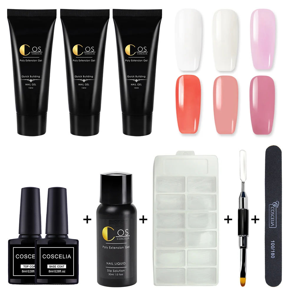 6pc poly gel set COSCELIA поливинилхлоридный гелевый набор Желейный акриловый гель для дизайна ногтей удлиняющий гель для наращивания ногтей кристально чистый цвет - Цвет: 6pc poly gel set