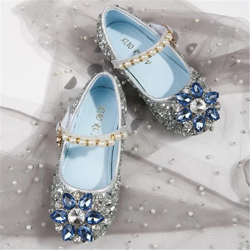 

New Girls Soft Bottom Princess Shoes Sequined Rhinestones Children Performance Spring/Autumn Kids Baby Leather Shoes 02