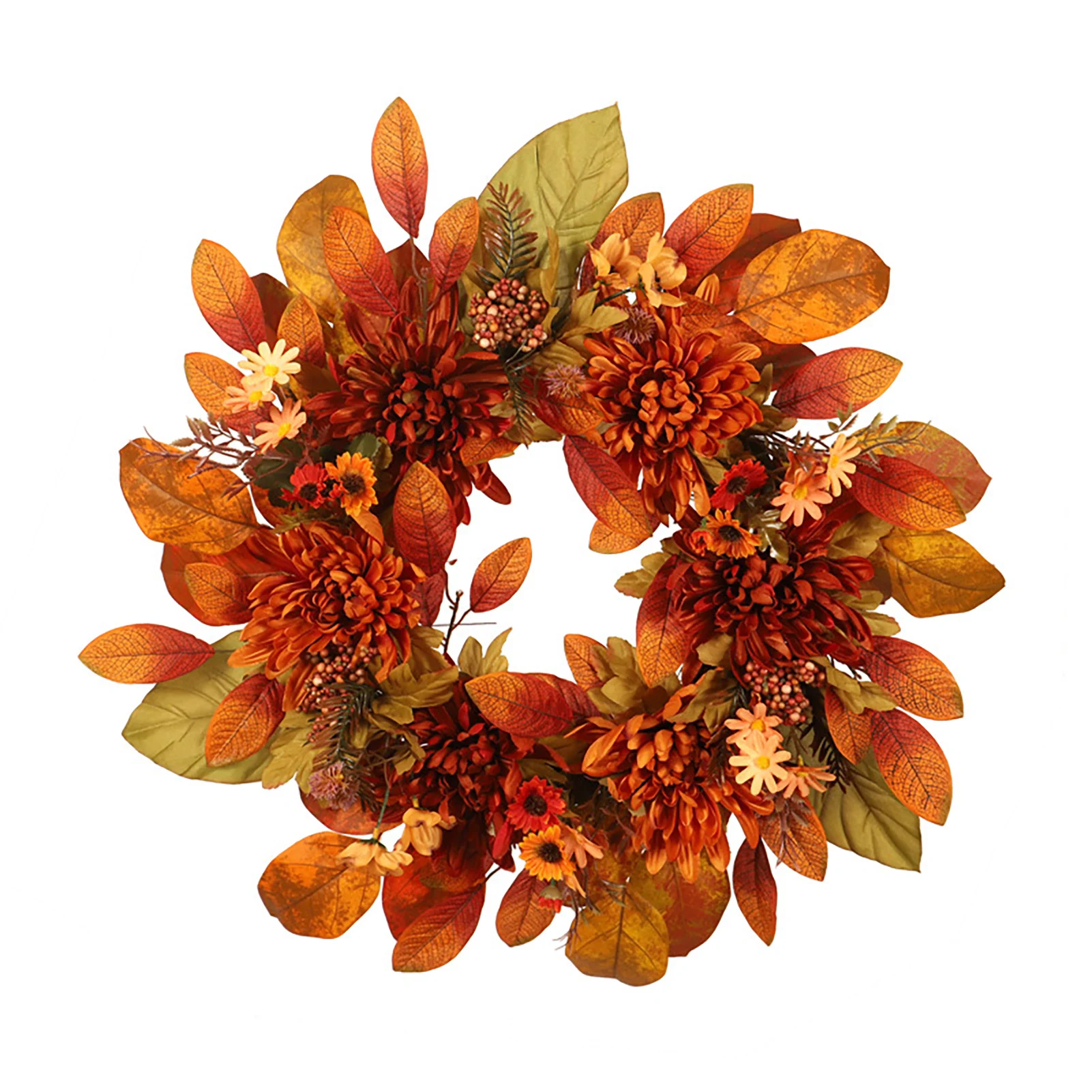 

Autumn Chrysanthemum Maple Leaf Wreath Halloween Ornaments Door Wall Hanging Decoration Thanksgiving Simulation Wreath Everybody
