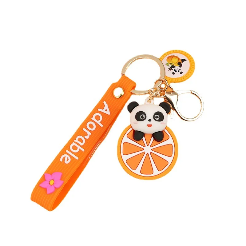 

Cartoon fruit red panda keychains lovely strawberry apple pendant key chain women Korea PVC keyring pendant men women pendant