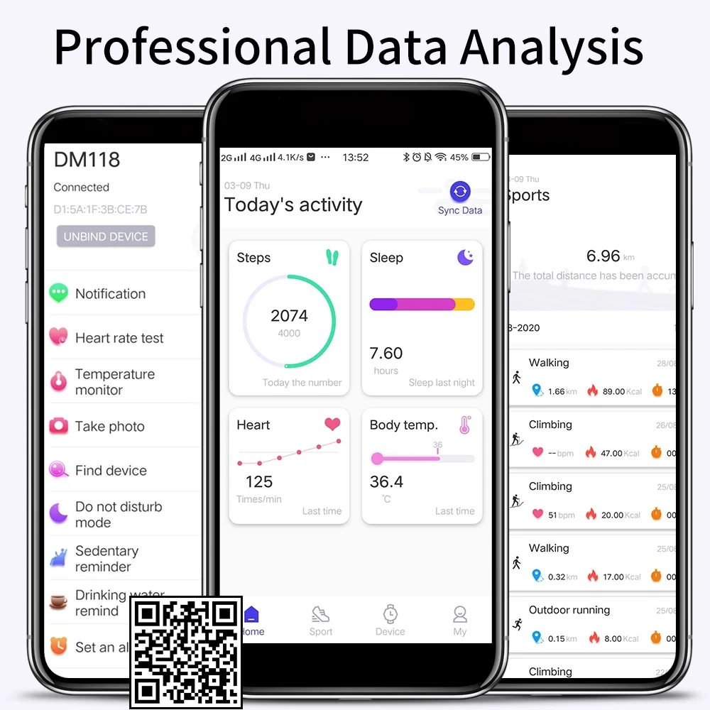 

V118 Utra-thin Men Smart Watch 2020 Thermometer Women Heart Rate Tracker Weather Record Smartwatch 1.3 inch Bracelat