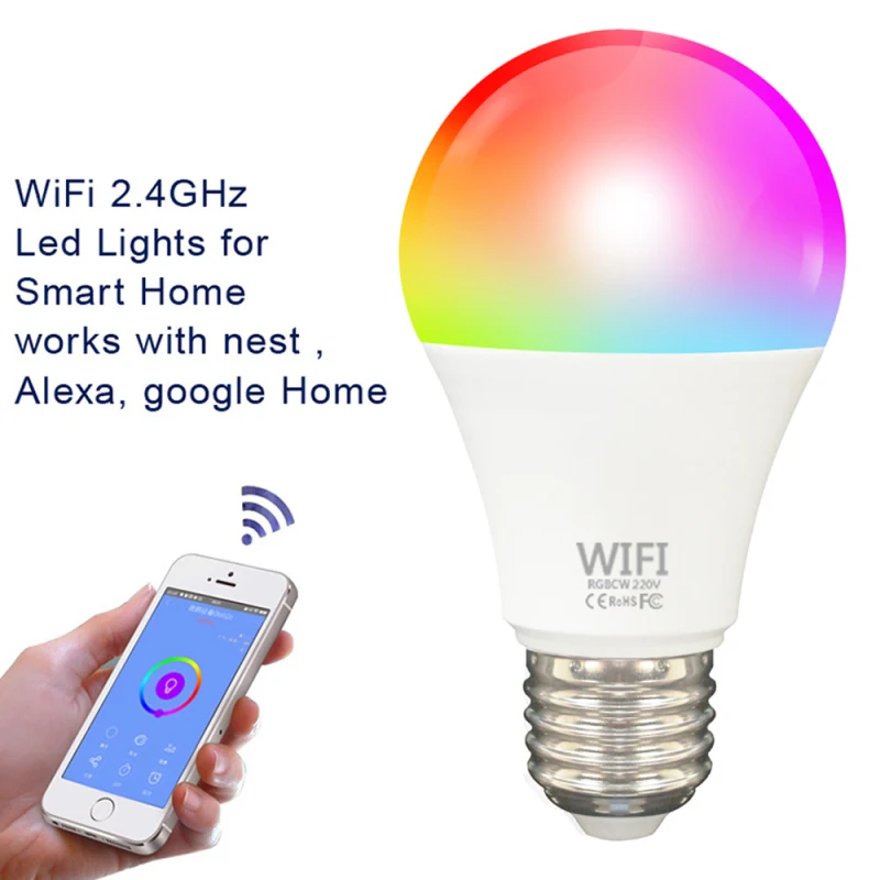 

WiFi Smart Light Bulb E27 B22 LED RGB Lamp Work with Alexa/Google Home 220V / 110V RGB+White Dimmable Timer Function Magic Bulb