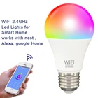 Wi-Fi, умный светильник лампочка E27 B22 цветная (RGB) Светодиодная лампа работа с AlexaGoogle Home 220V  110V RGB + белый с регулируемой яркостью таймер Функция волшебный шарик