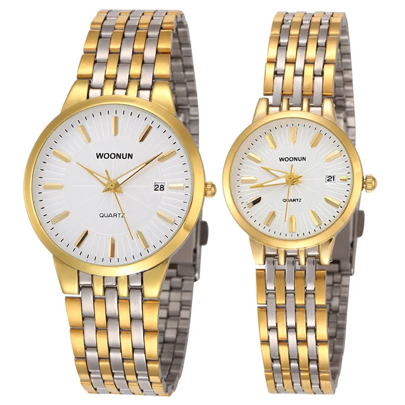 Fashion Couple Watches Valentine Gift Lovers Watches WOONUN Famous Brand Luxury Women Men Full Steel Quartz Ultra Thin Watches