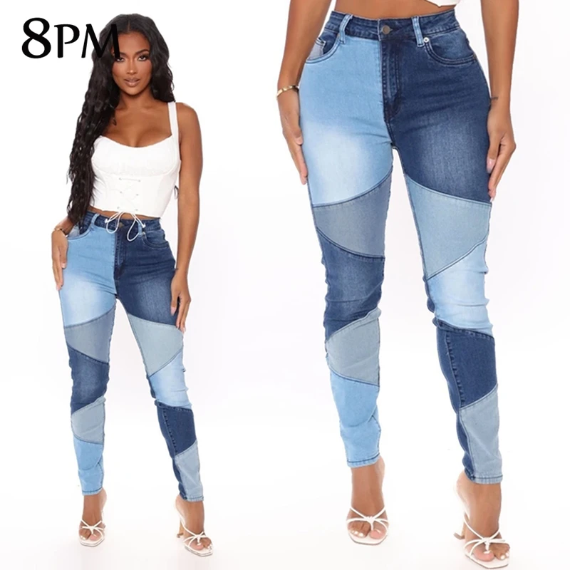 

Женские сшитые джинсы с высокой талией 2021New Fashion, узкие джинсовые брюки, джинсовые узкие брюки, сексуальные, тянущиеся, обтягивающие джинсы ...
