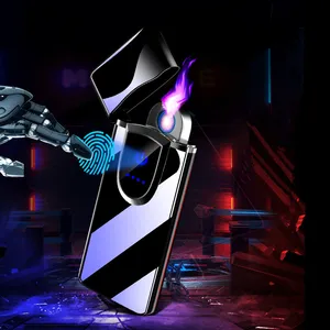 Вращающаяся дуговая зажигалка с датчиком отпечатков пальцев, умный чип, ветрозащитная USB зарядка, портативная зажигалка, подарочная коробка