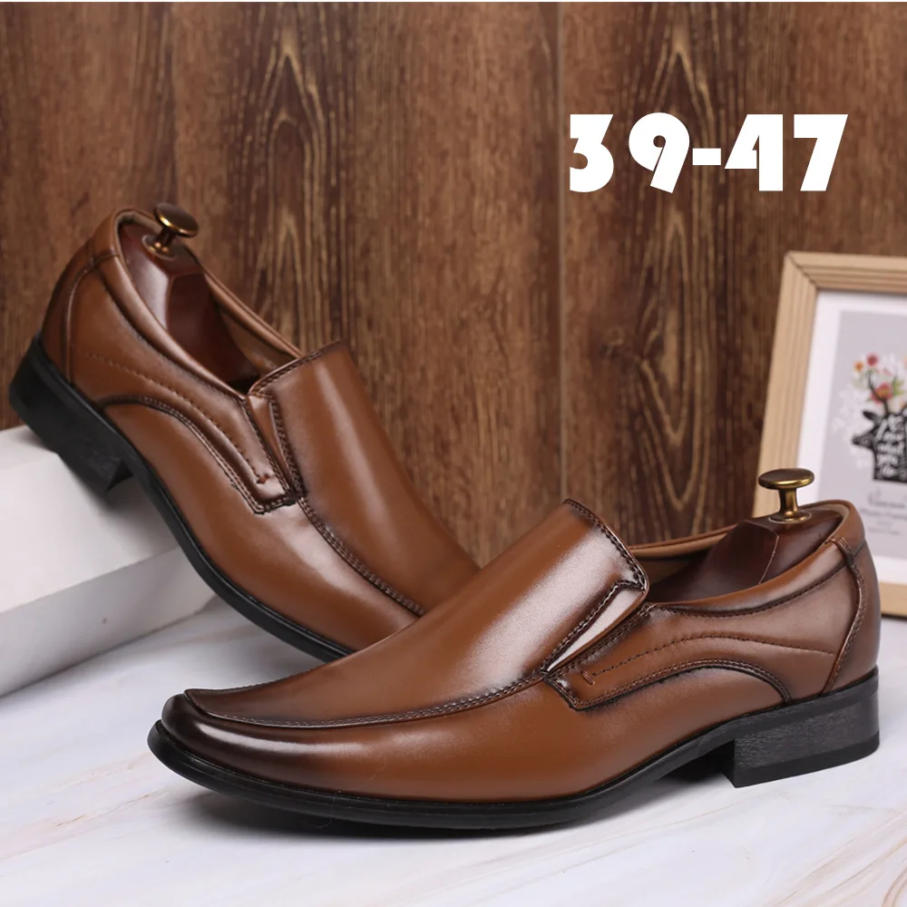 

GOXPACER Vintage Square Toe Shoes Men Slip On Shoes Solid Color Fashion Formal Flat Heel Shoes Plus Size Soft Sole Free Shipping