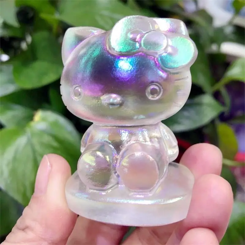 

Natural Aura Clear Quartz Carvings Kitty Gemstone Crystals Cat Figurine Crystal Wicca For Decoration