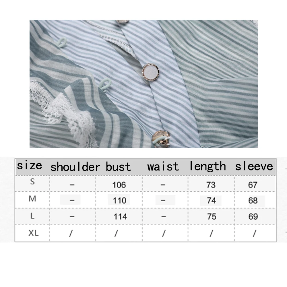 

OUSHANG fruncido de Organza volantes blusas azules botones camisa fina de rayas asimtricas para mujeres primavera moda 2020