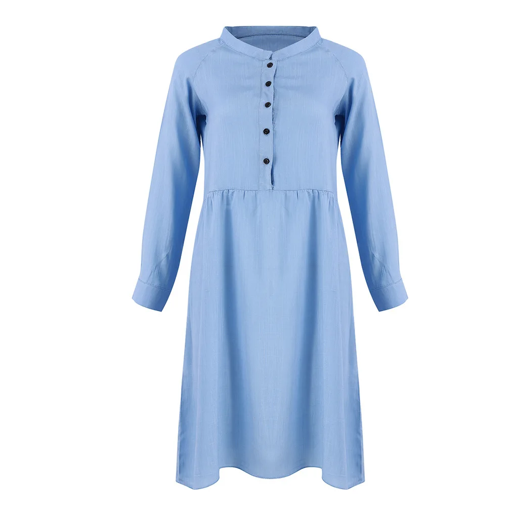 2019 модное женское осеннее однотонное платье с отложным воротником и длинным