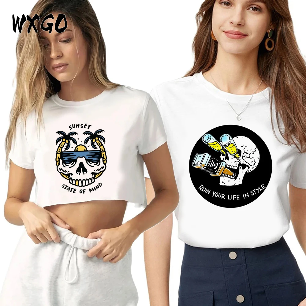 

Женская футболка с коротким рукавом, Забавный Топ в стиле Харадзюку с принтом черепа разрушения вашей жизни