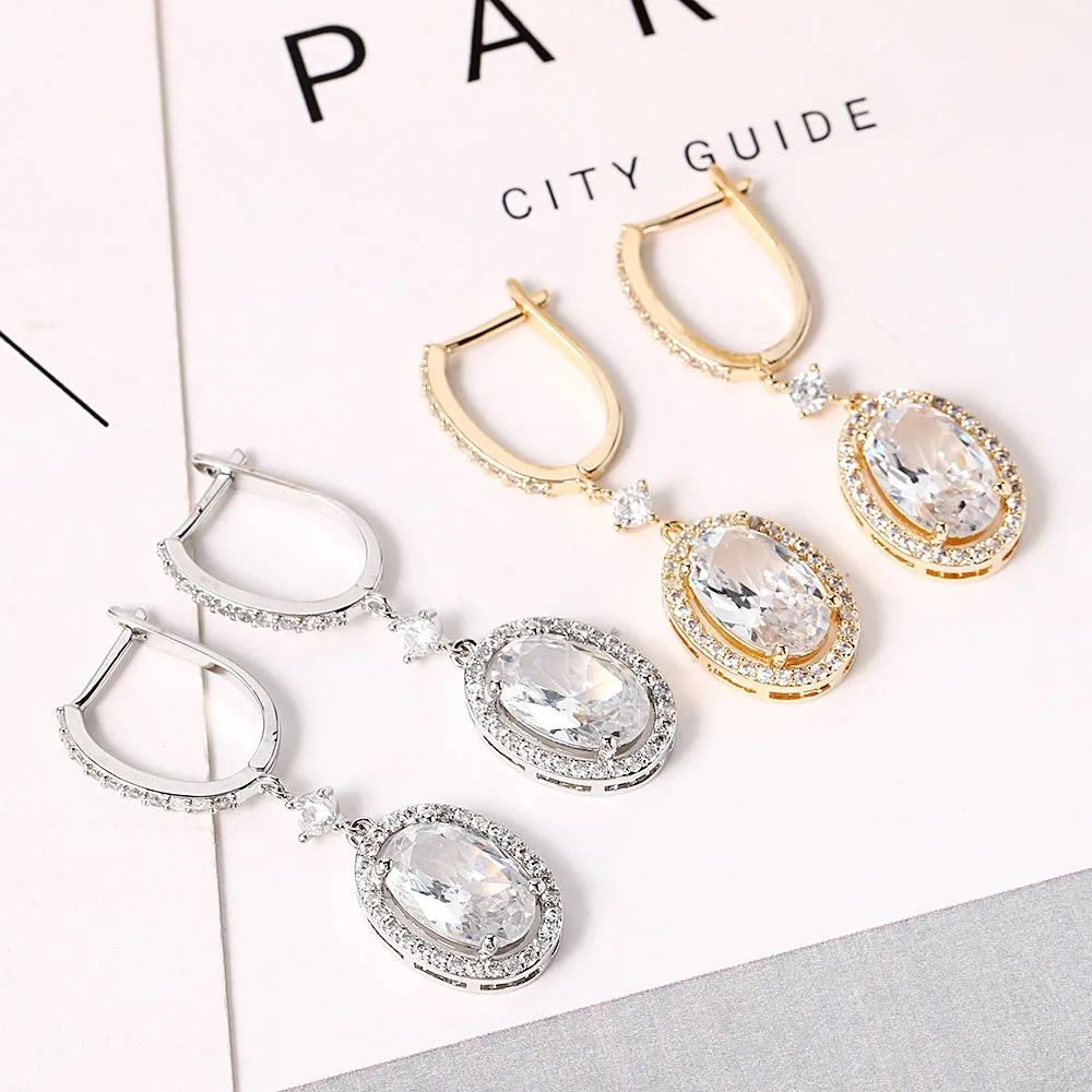 

Gorgeous Silver Color Drop Earrings for Women White Jewelry Crystal Dangle Earrings Wedding Jewerly Accessories