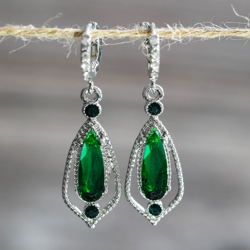 Модные женские висячие серьги в Корейском стиле подвески с зеленым камнем модные