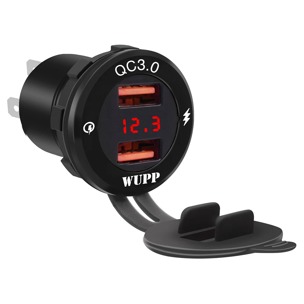 

Автомобильное зарядное устройство с двойным USB-портом 3,0 и светодиодным вольтметром