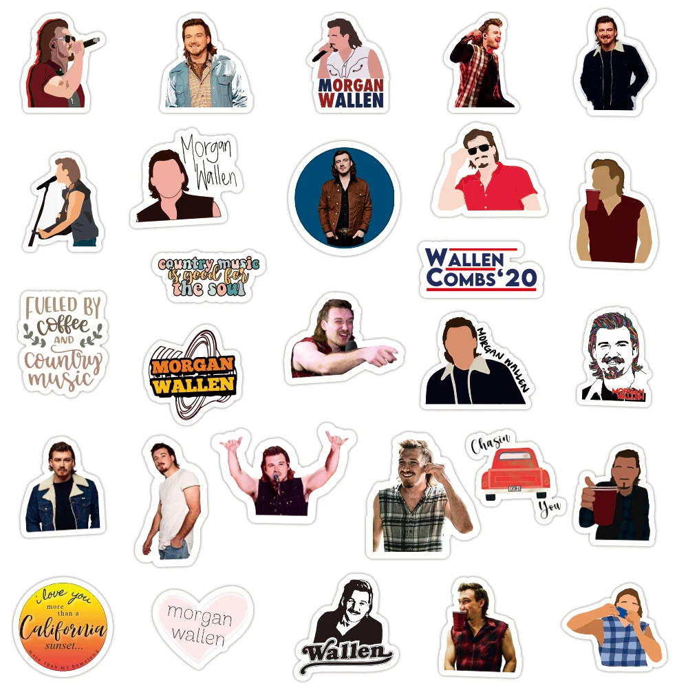 

50Pcs/ Famous Singer Morgan Wallen Stickers For Laptop Luggage Bicycle Phone Case Skateboard Pad Waterproof Kids Decal