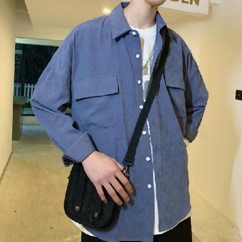 

Men's Solid Color Long-sleeved Hawaiian Shirt Fashion Trendy Streetwear Mens Fashion Shirts Size M-XL Hip Hop Vintage Streetwear