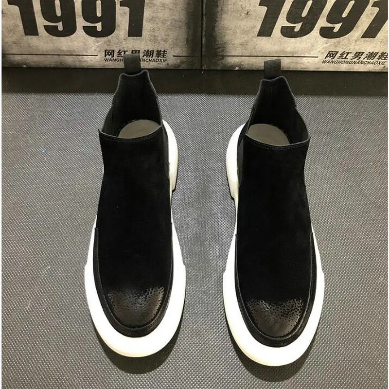 Мужские замшевые ботинки на плоской подошве дизайнерские без шнуровки ботильоны