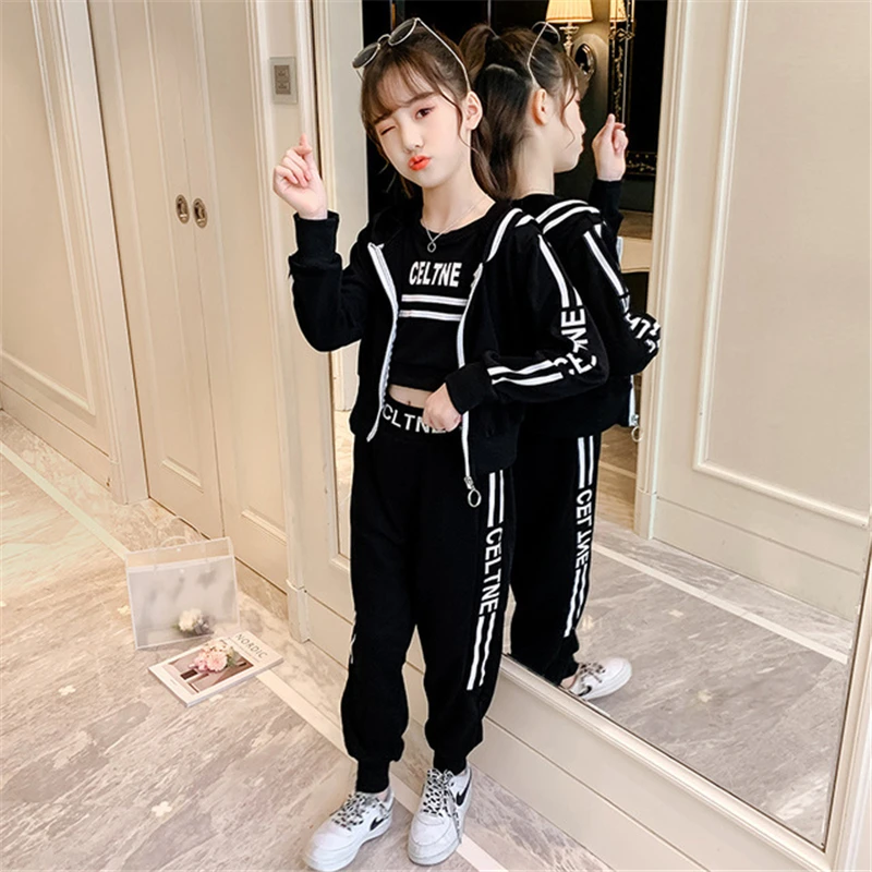 

Luxury Spring Summer Children's Clothes Set Baby Girls Vest+ Coat +Pants 3pcs/Set Kids Costume Teenage Girl Clothing High Qualit