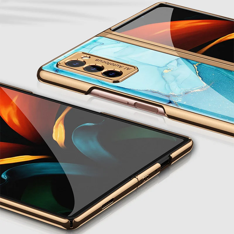 Fashion Plating PC Hard Phone Cover For Samsung Galaxy Z Fold 2 Case  Exquisite Color Painting Shockproof Full Protective Funda