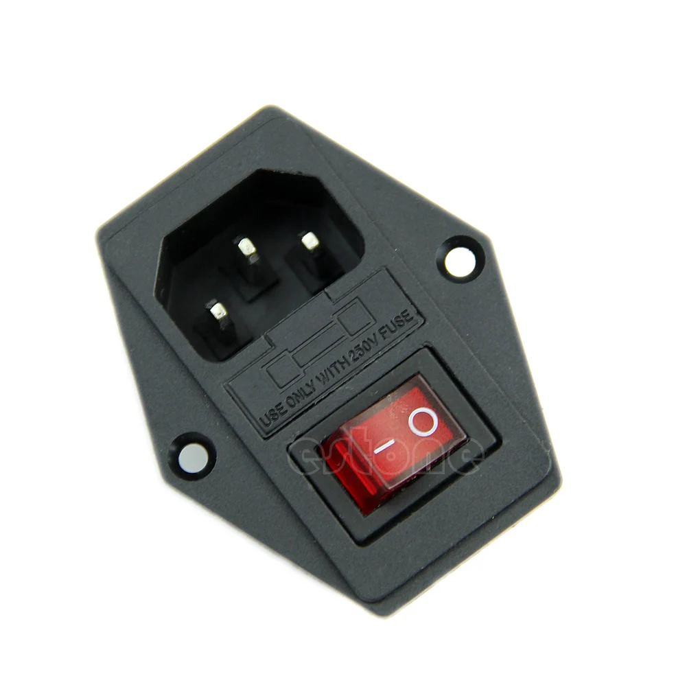 

1Pc New Black Red AC 250V 10A 3 Terminal Power Socket with Fuse Holder