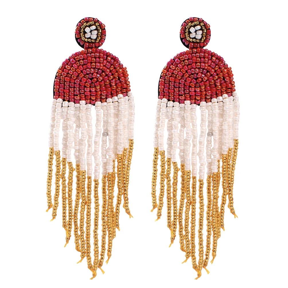 Red Earrings Богемные Ручной Работы Дизайнерские серьги с кисточками для женщин модные длинные бусины висячие серьги ювелирные украшения для вечеринки UKEN - Окраска металла: Red Earrings