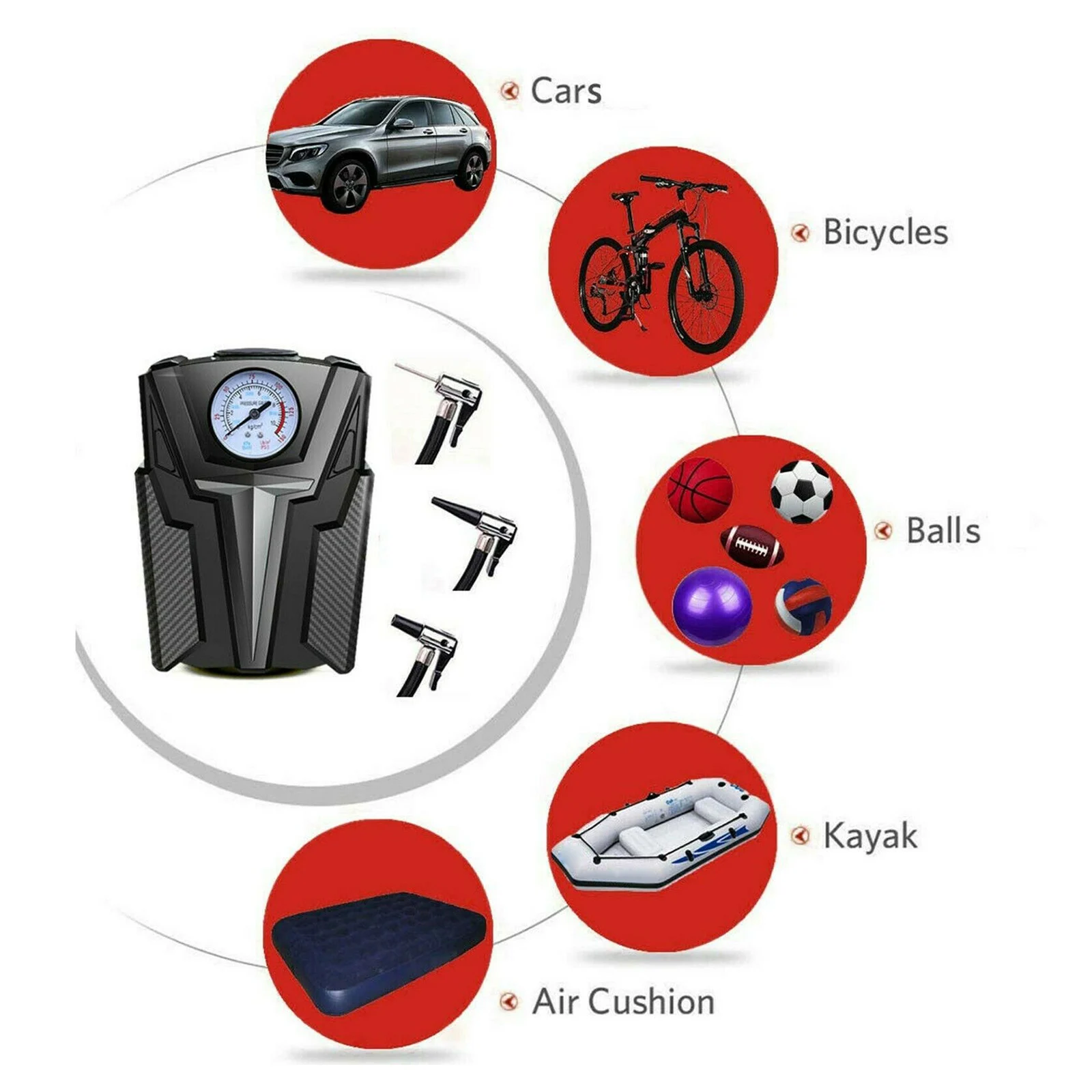 

Car Air Inflator Tire Pump with Pressure Gauge DC12V for Bicycle Motorbike