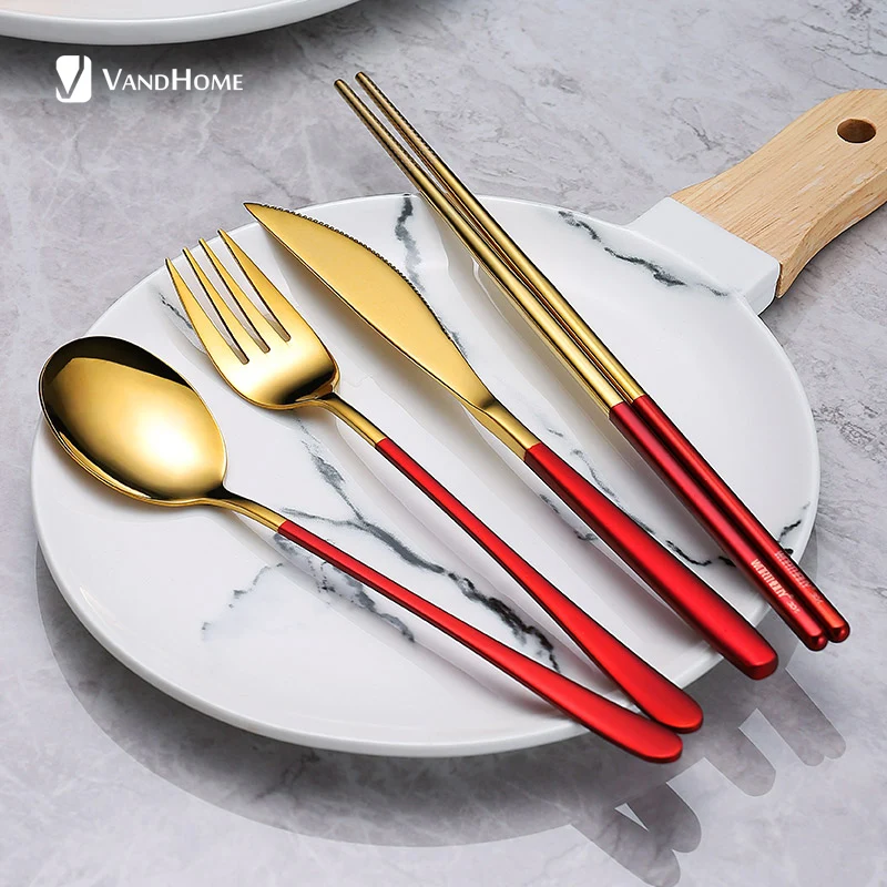 VandHome красочные черные столовые приборы набор посуды из нержавеющей стали нож