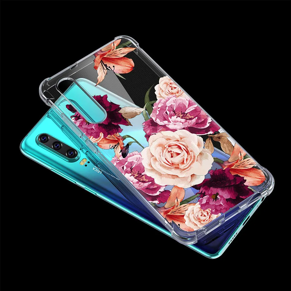 Противоударный Прозрачный цветочный чехол для Huawei Mate 20 P20 P30 Pro Lite Y6 Y7 Prime 2019 с