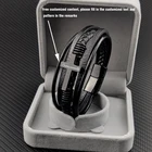 Персонализированный мужской браслет в стиле бохо с именем, плетеный кожаный браслет с черным крестом из нержавеющей стали, ювелирное изделие с именем под заказ