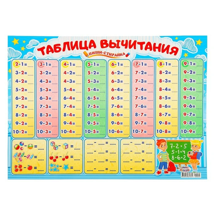 Плакат пиши стирай "Таблица вычитания" А2 4349860|Образовательное оборудование| |