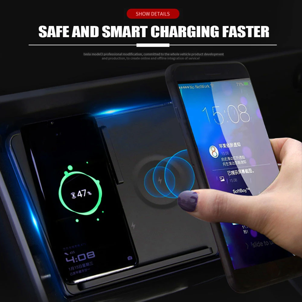 Беспроводное зарядное устройство для Tesla Model 3 двойной зарядный коврик телефона