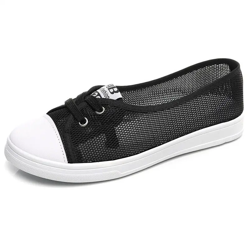 

New Summer White Women Flat Shoes Shallow Mouth Mesh Women Sneakers Shoes Breathable Ladies Mesh Flat Casual Shoes