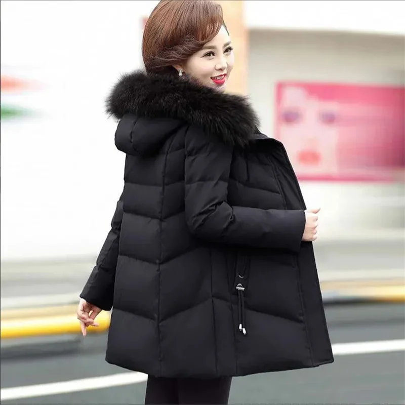 Mother Autumn Winter Loose Down Cotton Jacket 2021Female New Mid-length Cotton-padded Jacket Middle-aged Elderly Thick Coat M536