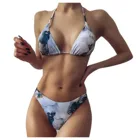 Женский сексуальный комплект бикини с контрастными градиентными разрезами и высокой грудью, 1 шт., купальник, бандажный купальный костюм со стрингами, купальник на плечах