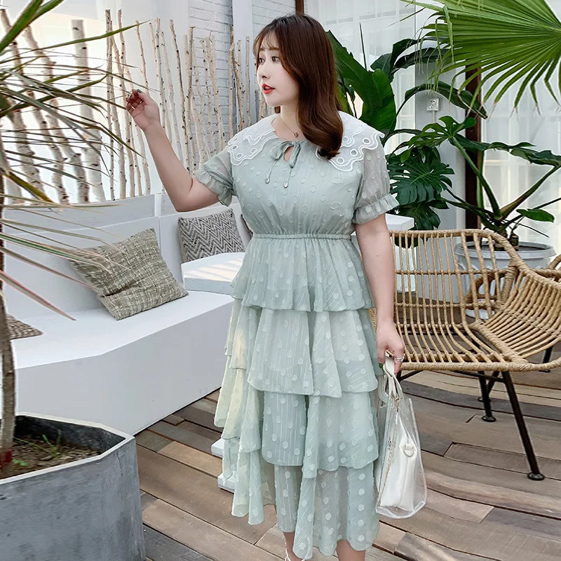 Летнее модное женское шифоновое платье большого размера с кукольным воротником