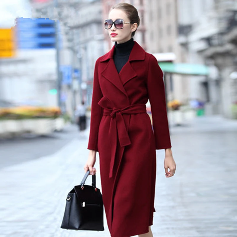 Женское твидовое пальто Wimter длинное приталенное из 100% шерсти с регулируемым