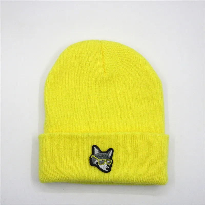 Хлопковая утепленная вязаная шапка с вышивкой головы волка зимняя теплая шапки