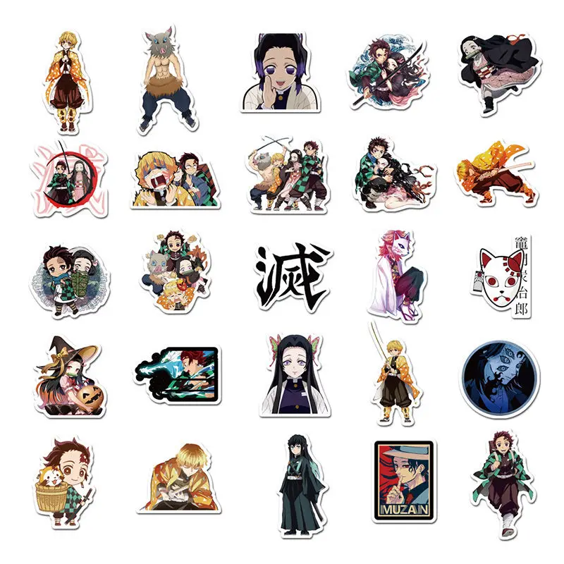 Demon Slayer-pegatina de Anime no Yaiba de Jap&oacute;n para ni&ntilde;o, juguete divertido de dibujos animados, Kawaii, chica, regalo para port&aacute;til, 10/50 Uds.-3