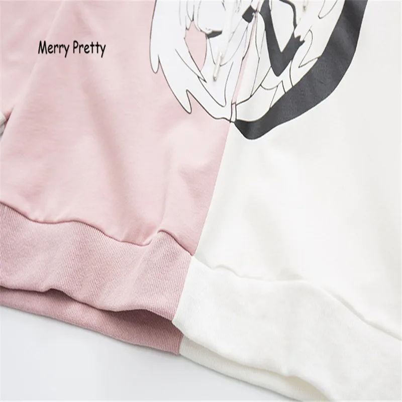 

Merry Pretty Kawaii Women Hooded Hoodies Long Sleeve Lovely Patchwork Cute Girls Sweet Sweatshirt Female Pullovers