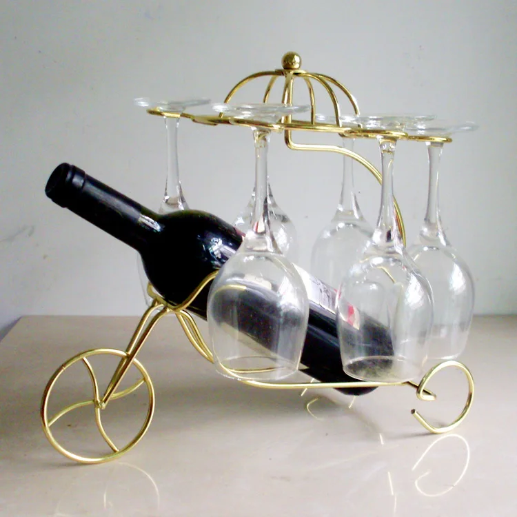 

1PC Newest Iron chariots wine rack metal hanging cup Wine cup holder Home Furnishing ornaments wine holder KI 2048