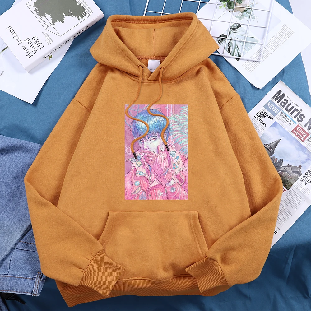 

Cool Cartoon Man Hip Hop Print For Men Hoodie Fashion Pullover Sweatshirt Graphic Long Sleeve Sweatshirts Pockets Men'S Tops