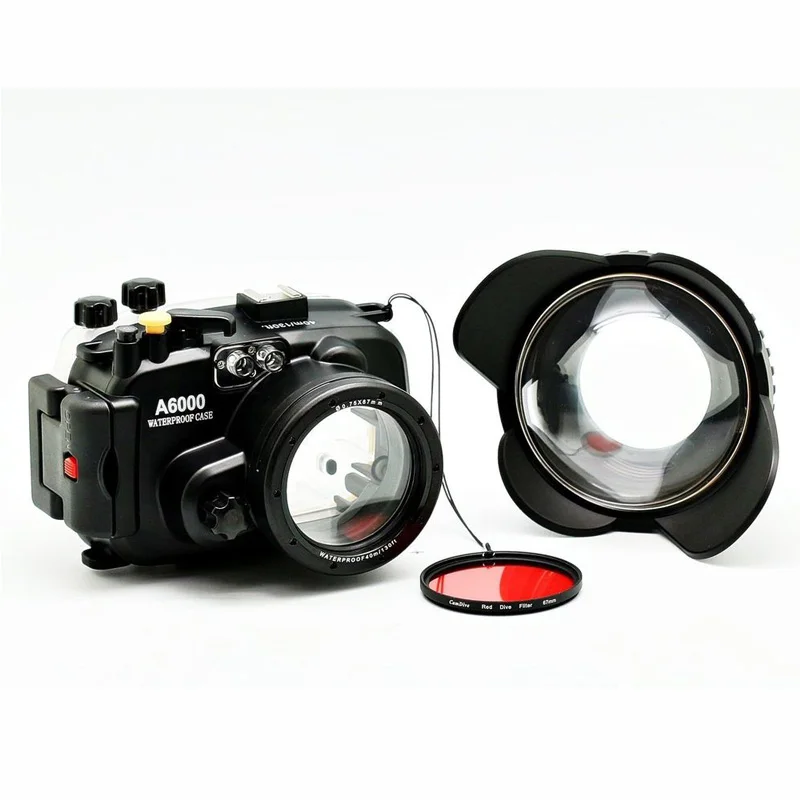 40 м/130 футов для Sony A6000 (16 50) Корпус Подводной Камеры + широкоугольный купольный