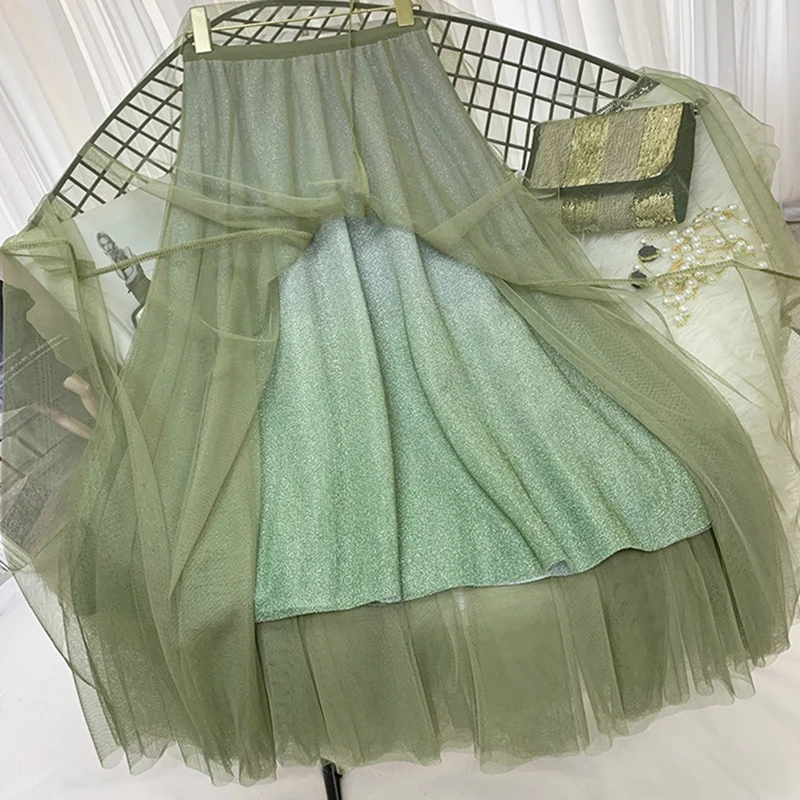 Женская плиссированная юбка TIGENA длинная из тюля макси с высокой талией для